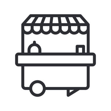 Linear food stall icon. Trade cart line. Food kiosk and trolley vector illustration.