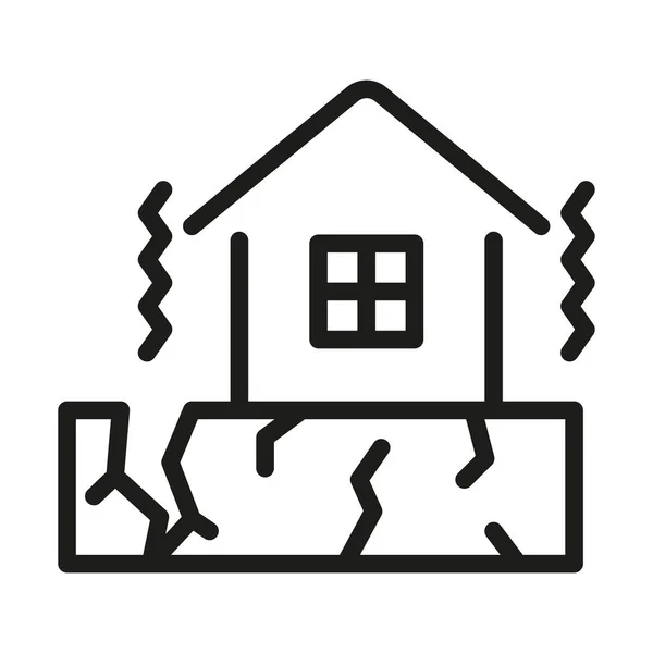 Earthquake Broken House Line Style Icon Earthquake Insurance Outline Vector — Image vectorielle
