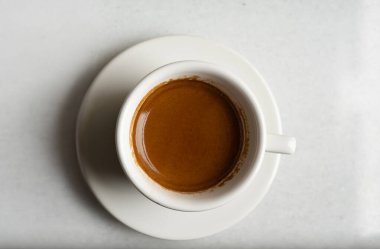 Bir fincan espresso, Espresso kreması, en iyi espresso manzarası.