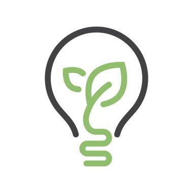 Sürdürülebilir ekolojik enerji ikonu, yapraklı çevre dostu enerji ikonu. Enerji sembolü çizgi vektörünü kaydet. 