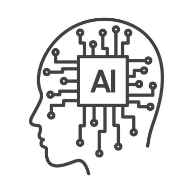 Yapay zeka ai çip başı beyin teknolojisi dijital konsept tasarımı için insan yüzü vektör simgesi