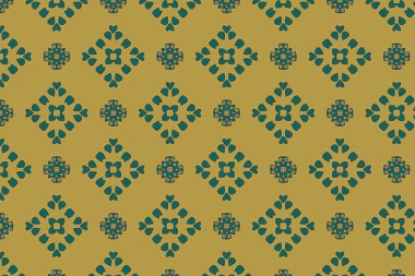 Sarı arka planı olan kusursuz yeşil çiçek deseni..