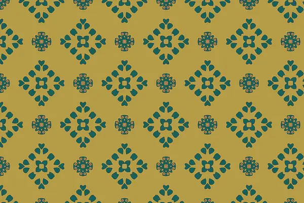 Sarı arka planı olan kusursuz yeşil çiçek deseni..