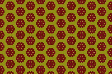 Sarı arkaplanda kusursuz kırmızı çiçek deseni var..