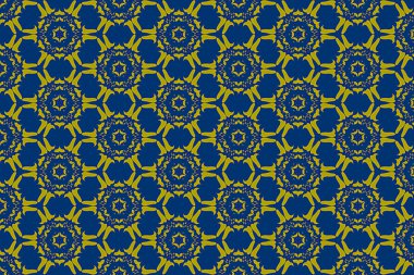 Sarı arka planda lekesiz mavi çiçek deseni.