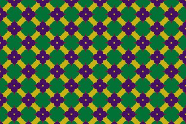 Süslü baskı tekstil için idealdir. Kalın bir geometrik yeşil, sarı arka planda menekşe çiçeği deseni. Dekoratif desen.