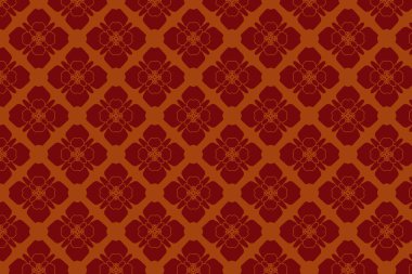 Turuncu arka planda soyut, dikişsiz kırmızı geometrik çiçek deseni.