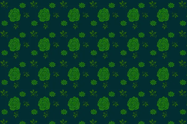 Koyu yeşil arka planda soyut açık yeşil çiçek deseni