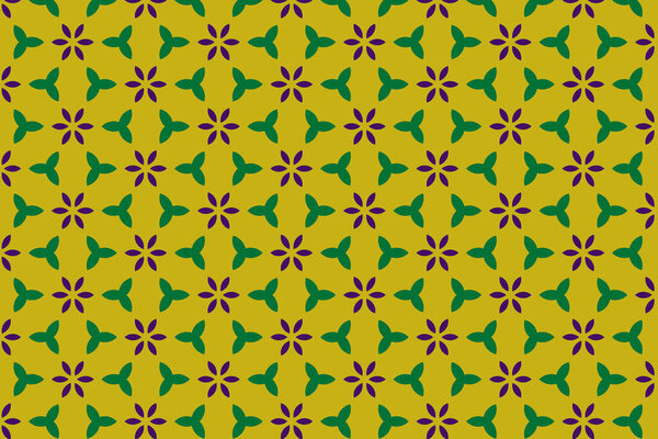 abstract seamless violet and green floral pattern on yellow background