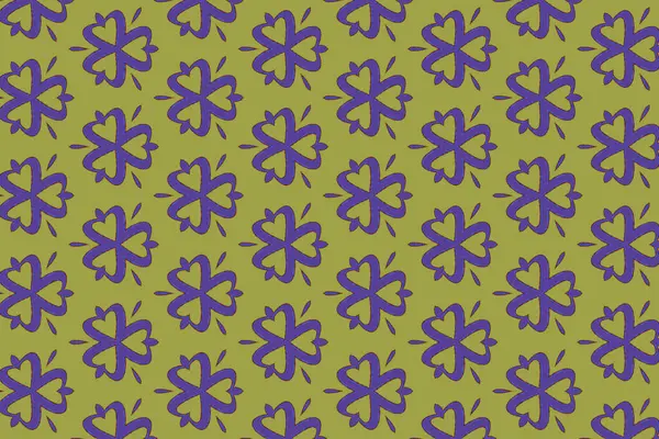 Sarı yüzeyde, geometrik, pürüzsüz, mor bir çiçek deseni.