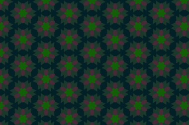Süslü baskı tekstil için idealdir. Kalın bir geometrik yeşil, sarı arka planda menekşe çiçeği deseni. Dekoratif desen.