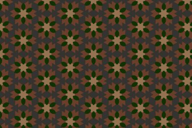 Süslü baskı tekstil için idealdir. Kalın bir geometrik yeşil, sarı arka planda menekşe çiçeği deseni. Dekoratif desen.