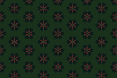 Süslü baskı tekstil için idealdir. Yeşil arka planda cesur bir geometrik çiçek deseni. Dekoratif desen.