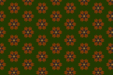 Süslü baskı tekstil için idealdir. Yeşil arka planda cesur bir geometrik çiçek deseni. Dekoratif desen.