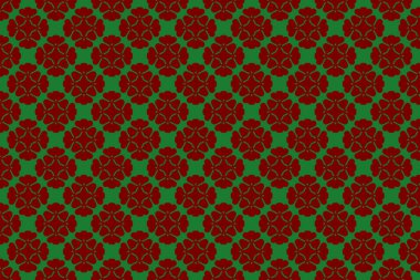 Yeşil arka planda kusursuz kırmızı çiçek deseni