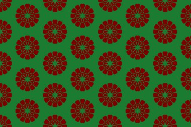 Yeşil arka planda kusursuz kırmızı çiçek deseni