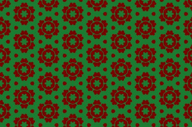 Yeşil arka planda kusursuz kırmızı çiçek deseni