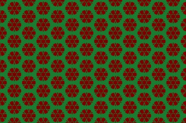 Yeşil arka planda kusursuz kırmızı çiçek deseni