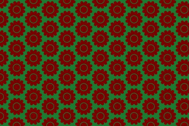 Yeşil arka planda kusursuz kırmızı çiçek deseni