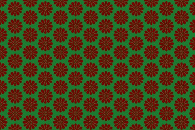 Yeşil arka planda kusursuz kırmızı çiçek deseni