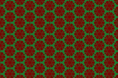 Yeşil arka planda kusursuz kırmızı çiçek deseni