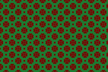 Yeşil arka planda kusursuz kırmızı çiçek deseni