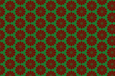 Yeşil arka planda kusursuz kırmızı çiçek deseni