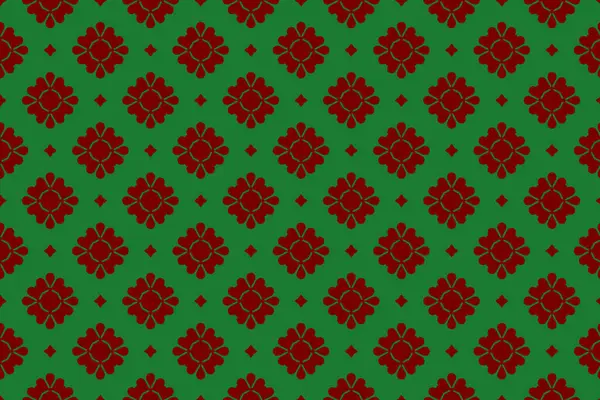 Yeşil arka planda kusursuz kırmızı çiçek deseni