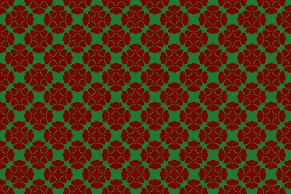 Yeşil arka planda kusursuz kırmızı çiçek deseni