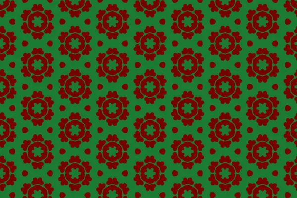Yeşil arka planda kusursuz kırmızı çiçek deseni