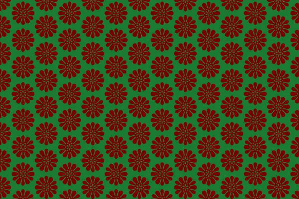 Yeşil arka planda kusursuz kırmızı çiçek deseni