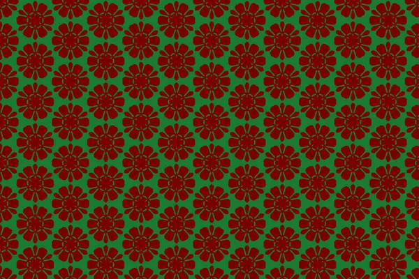 Yeşil arka planda kusursuz kırmızı çiçek deseni
