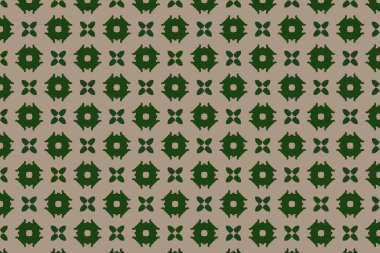 Çiçek patlamaları ve hilal elementlerinin ritmik ve köşegen bir düzende sıralandığı çarpıcı yeşil bir desen..