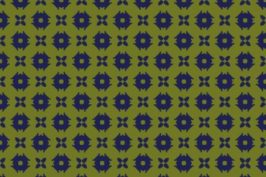 Çarpıcı yeşil ve mavi bir çiçek deseni. Çiçek patlamaları tekrarlanıyor ve hilal elementler ritmik, köşegen şeklinde diziliyor..
