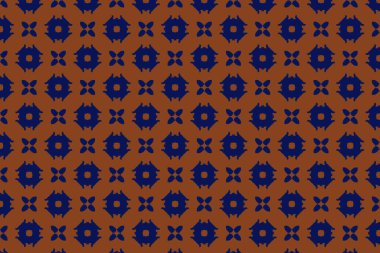 Çarpıcı turuncu ve mavi desenli çiçek patlamaları ve hilal elementleri ritmik, çapraz düzende sıralanmış..