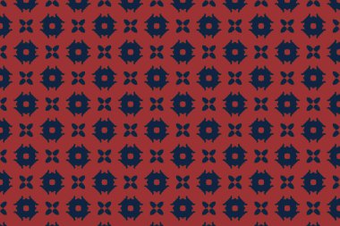 Çarpıcı bir kırmızı ve mavi desen. Çiçek patlamaları ve hilal elementleri ritmik, çapraz düzende sıralanmış..