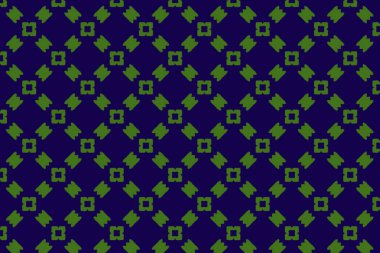 Hilal şeklindeki şekillerle çevrelenmiş biçimlendirilmiş çiçek merkezleri olan kusursuz mavi ve yeşil bir tasarım..