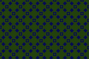 Hilal şeklindeki şekillerle çevrelenmiş biçimlendirilmiş çiçek merkezleri olan kusursuz mavi ve yeşil bir tasarım..