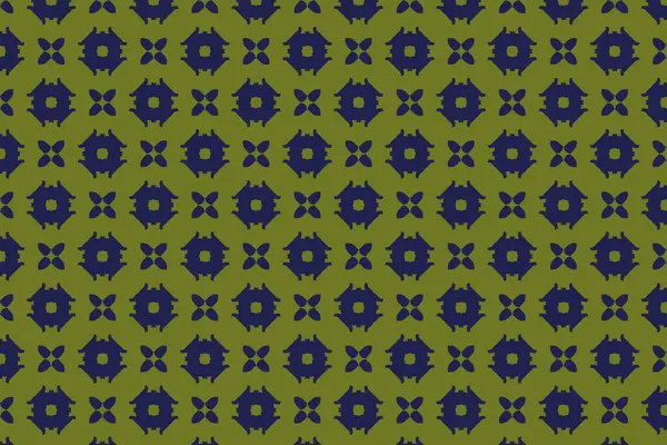 Çarpıcı yeşil ve mavi bir çiçek deseni. Çiçek patlamaları tekrarlanıyor ve hilal elementler ritmik, köşegen şeklinde diziliyor..