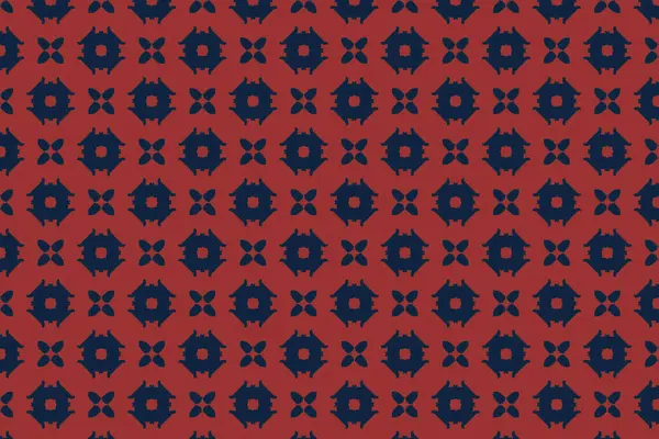 Çarpıcı bir kırmızı ve mavi desen. Çiçek patlamaları ve hilal elementleri ritmik, çapraz düzende sıralanmış..