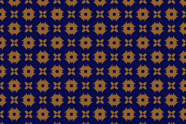 Çarpıcı mavi ve sarı desenli çiçek patlamaları ve hilal elementleri ritmik, çapraz düzende sıralanmış..
