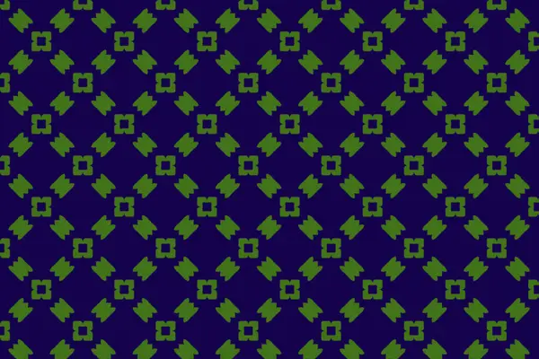 Hilal şeklindeki şekillerle çevrelenmiş biçimlendirilmiş çiçek merkezleri olan kusursuz mavi ve yeşil bir tasarım..