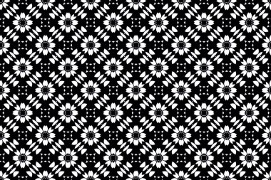 Kalıplı beyaz tuval, gölgeli siyah çiçekli kumaşlarla örülmüş..