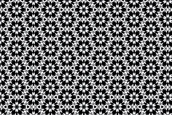 Tek renkli çiçekli girdaplar siyah beyaz bir tuval üzerinde dans eder..