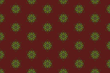 Zarif tekstil veya duvar kağıdı tasarımı için ideal, koyu mavi arka planda yumuşak altından yapılmış eşit aralıklı mandala tarzı motifler içeren minimal bir çiçek deseni