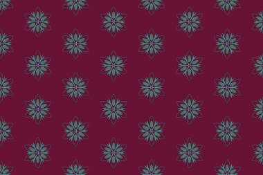 Zarif tekstil veya duvar kağıdı tasarımı için ideal, koyu mavi arka planda yumuşak altından yapılmış eşit aralıklı mandala tarzı motifler içeren minimal bir çiçek deseni