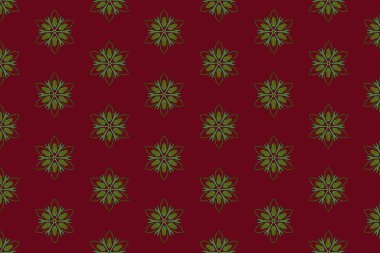 Zarif tekstil veya duvar kağıdı tasarımı için ideal, koyu mavi arka planda yumuşak altından yapılmış eşit aralıklı mandala tarzı motifler içeren minimal bir çiçek deseni