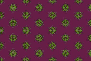 Zarif tekstil veya duvar kağıdı tasarımı için ideal, koyu mavi arka planda yumuşak altından yapılmış eşit aralıklı mandala tarzı motifler içeren minimal bir çiçek deseni