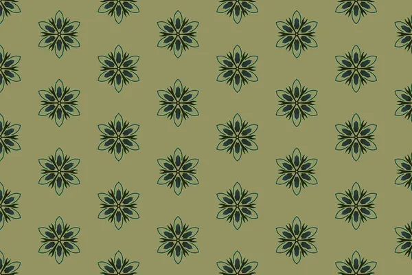 Zarif tekstil veya duvar kağıdı tasarımı için ideal, koyu mavi arka planda yumuşak altından yapılmış eşit aralıklı mandala tarzı motifler içeren minimal bir çiçek deseni