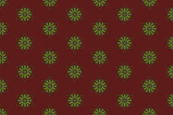 Zarif tekstil veya duvar kağıdı tasarımı için ideal, koyu mavi arka planda yumuşak altından yapılmış eşit aralıklı mandala tarzı motifler içeren minimal bir çiçek deseni